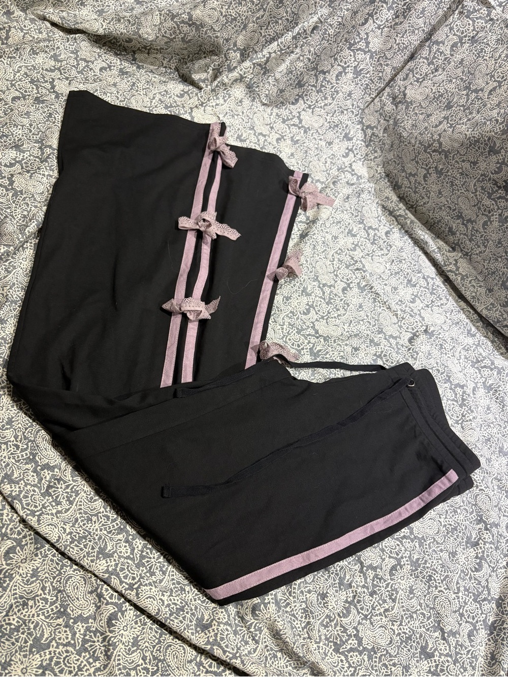 NWT Dolls Kill Current Mood black pants lavender stripe bows lace XS